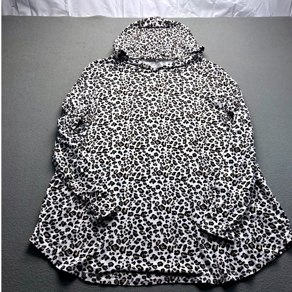 Honeyme Curvy‎ Leopard Print Hoodie Womens XXL White Black Tan Animal Print Top